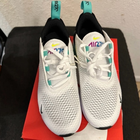 Nike Air Max 270 White with Yellow and Teal Accents - Picture 4 of 6
